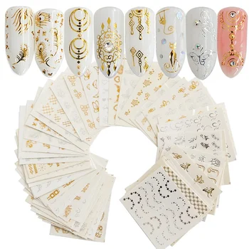 30 adet/takım Altın Gümüş Tüy Çiçek Tasarım Su Sticker Nail Art Çıkartmaları Kadınlar Kızlar için DIY Çivi Dekorasyon Manikür Araçları
