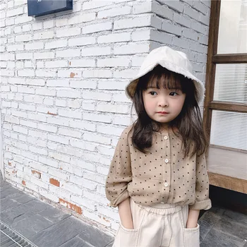 3375 İlkbahar Sonbahar Yeni çocuk Giyim kız Kore Gömlek Küçük Noktalar Baskılı Uzun Kollu Bebek Kız Bluz Yaz Gömlek