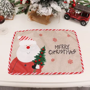 34 * 46cm yemek masası Keten Placemat Noel Kardan Adam Mat Noel Baskılı Fincan Kase Pedleri 2024 Yeni Yıl Oturma Odası Dekorasyon