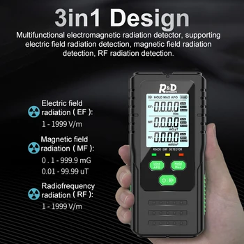 3in1 Elektrik Alan Manyetik Alan RF radyasyon dedektörü Elektromanyetik Radyasyon Test Cihazı EMF Metre Frekans Algılama Ölçer