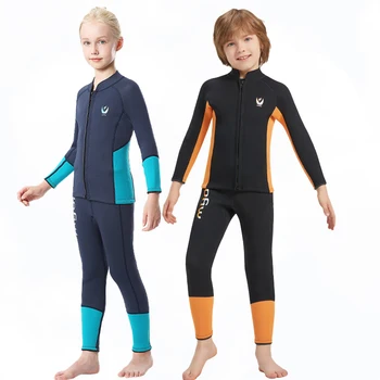3mm Wetsuit Gençlik Neopren dalgıç kıyafeti İki Adet Sıcak Tutmak Çocuklar Sörf Mayo Erkek Kız Mayo Tüplü Serbest Dalış