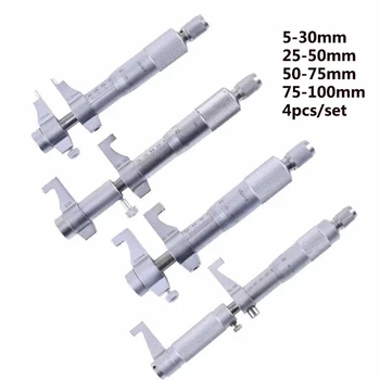 4 Adet İç Mikrometre Seti 5-30mm/25-50mm/50-75mm / 75-100mm 0.01 mm Metrik Karbür Cırcır Vida Göstergesi Mikrometre Ölçme Araçları