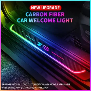 4 adet Logo Özelleştirilmiş Araba Kapı işıklı Karbon Fiber eşik ışık Logo Projektör Lambası Güç Hareketli LED Karşılama Pedalı