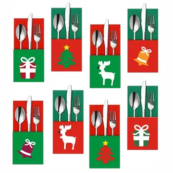 4 ADET Noel Baba Noel Bıçak Çatal Tutucu Noel Ağacı Kar Tanesi Çatal Cep dokunmamış kumaş Elk Sofra Organizatör Parti