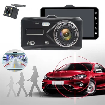 4 İnç Çizgi Kam Çift Lens Kamera 1080P Araba Video Kaydedici 170 Derece Geniş Açı Dikiz Dokunmatik Ekran Gece Görüş Video Kayıt