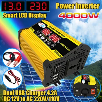 4000W Tepe araba güç invertörü Dönüştürücü LED Voltaj Kapasitesi Göstergesi DC 12V AC 110 / 220V çift USB İnvertör Araba Aletleri için