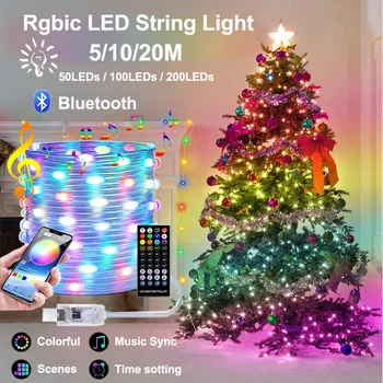 5/10/20M LED Dize ışıkları RGBIC Rüya Renk Uzaktan ve APP Kontrolü ile Müzik Senkronizasyonu Rgbıc Noel Partisi Odası Bahçe Dekor DC5V