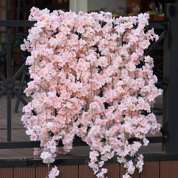 5.9 ft Yapay Kiraz Çiçeği Çiçek Asılı İpek Sarmaşıklar Ev Dekor Odası Düğün Parti Kawaii Bitki Kemer Bahçe Zemin