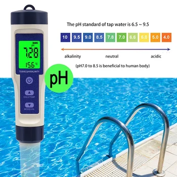 5 İn 1 Dijital Sıcaklık Ölçer TDS/EC/PH/Tuzluluk Su Kalitesi Monitör Test Cihazı Havuzları, içme Suyu, Akvaryumlar