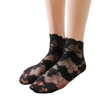 5 Pairs Kadınlar Görünmez Dantel Çorap İnce Bayanlar Dantel Tekne Çorap Lolita Kızlar İçi Boş kaymaz Sığ Şeffaf Çorap Meias