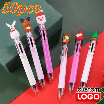 50 Adet Noel 6 Renk Tükenmez Kalem Özel Logo Karikatür Noel hediyesi Kalem Geri Çekilebilir Kalem Okul Ofis Malzemeleri Toptan
