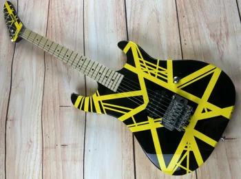 5150 elektro gitar, siyah ve sarı çizgili klasik solmuş yaprak rengi, el yapımı, kızılağaç gövdesi, Kanada akçaağaç sandviç n