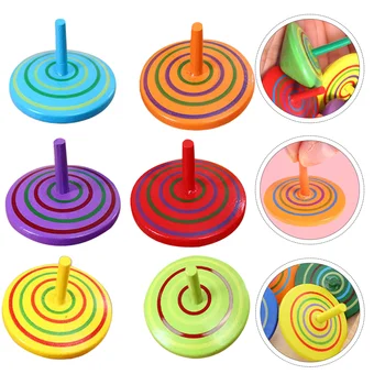 6 Adet Casual Tops Ahşap Üst Boyalı Tops Renkli Peg - Tops Puzzle Oyunu Bebek