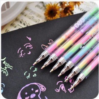6 ADET Gökkuşağı İşaretleyiciler 6 renk Kombinasyonu Kawaii Kalem Okul Malzemeleri Çocuklar için Estetik Kırtasiye işaretleme kalemleri İşaretleyiciler
