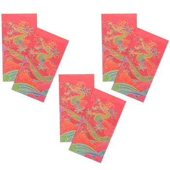 6 Adet Kırmızı Zarf Sevimli Zarflar Ejderha Desen Yeni Yıl Kağıt Çin Tarzı Paketleri