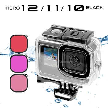 60M Su Geçirmez Kılıf için GoPro Hero 12 11 10 9 Siyah Koruyucu Dalış Sualtı Konut Kabuk Kapak Kırmızı Mor Renk Filtresi
