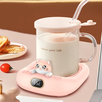 65 Derece otomatik ısıtma Coaster 8H Otomatik Kapanma 220V Kahve kupa ısıtıcı Karikatür Kedi ısıtma Coaster Kakao Çay Su Süt
