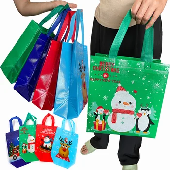 8 ADET Noel Kullanımlık Tote Çanta noel hediyesi Çanta Büyük Olmayan Dokuma saplı çanta Bakkal alışveriş çantası Noel Favor için Mevcut