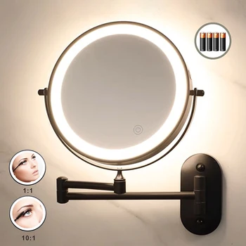 8 inç Makyaj Aynası Siyah / Krom 3x/5x/7x / 10x Büyüteç Çift Taraflı Akülü Banyo 3 renk ışık Kozmetik Aynalar