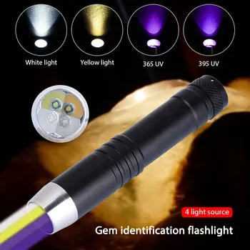 8W Mini 4 in 1 365nm 395nm UV Beyaz Sarı El Feneri Ultraviyole Blacklight USB Şarj Edilebilir Mor Linterna Pet İdrar Dedektörü