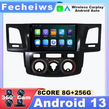 9 İnç Android 13 Toyota Fortuner Hilux İçin Manuel LHD 2005-2014 Araba Radyo RDS DSP Multimedya Kablosuz Carplay Otomatik QLED ADAS