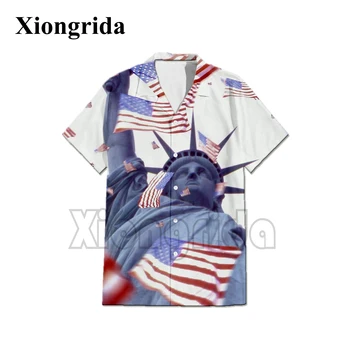 ABD Bayrağı Plaj Gömlek Casual Amerikan Ulusal Günü Yıldız ve Şerit Bayrağı 3D Bluzlar Kısa Kollu Üst Yaz Streetwear S-4XL