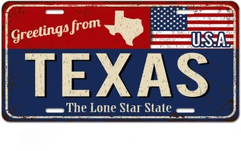 ABD Plaka Selamlar Texas Paslı Metal İşareti Amerikan Bayrağı Dekoratif Araba Ön Plaka 6X12 İnç Araba