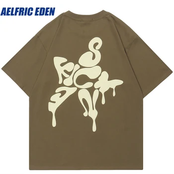 Aelfric Eden Erime Mektup Yıldız grafikli tişört Erkekler Streetwear Pamuk Harajuku T Shirt Yaz Hip Hop Tees Tops Unisex Hipster