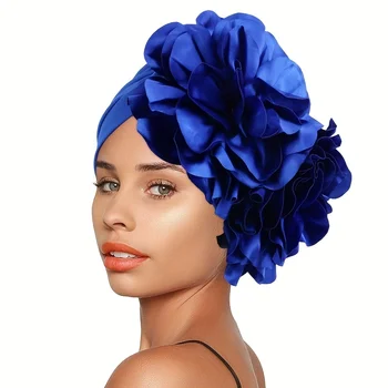 Afrika Headtie Türban Başörtüsü Kapaklar Çift Büyük Çiçek Düz Renk Moda Hazır Giyim Müslüman Headwrap Şapka Kızlar için