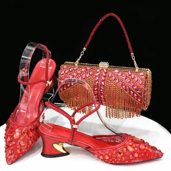 Afrika Tarzı PU Kristal Ayakkabı Ve Çanta İle Maç Seti Yeni Moda İtalyan Bayanlar Pompaları ayakkabı Ve çanta seti Akşam Parti İçin