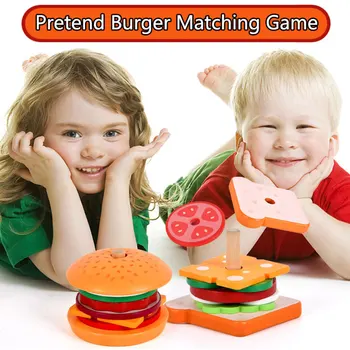 Ahşap Simülasyon Hamburger Çocuk Oyuncakları Montessori Eğitim Öğrenme Renk Şekil Eşleştirme Kurulu Oyunu Oyuncaklar 3-6 Yaşındakiler İçin