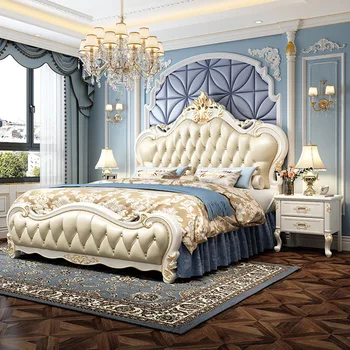 Ahşap Çift kişilik yatak çerçeveleri Kraliçe Modern Estetik Lüks Başlık king-size yatak Depolama Prenses Camas Y Muebles yatak odası mobilyası