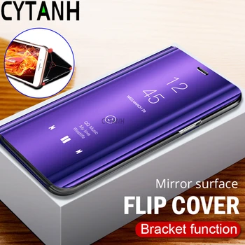 Akıllı Ayna Flip Case iPhone 15 14 13 Pro Max Lüks Standı Kitap Kapağı Telefon Coque iPhone15 deri Çanta Çapa iPhone14