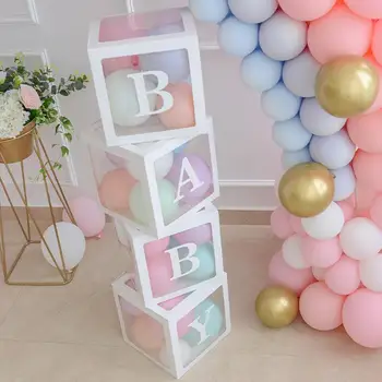 Alfabe Adı Şeffaf Ambalaj Kutusu Düğün Balon Kutusu Bebek Duş Erkek Kız 1st Doğum Günü Partisi Dekoru Çocuklar Lateks Balon Hediye