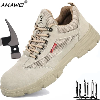 AMAWEI iş çizmeleri Yıkılmaz Güvenlik Ayakkabıları Erkekler Çelik Ayak Delinmez Sneakers Erkek Ayakkabı Güvenlik Nefes Çizmeler Boyutu