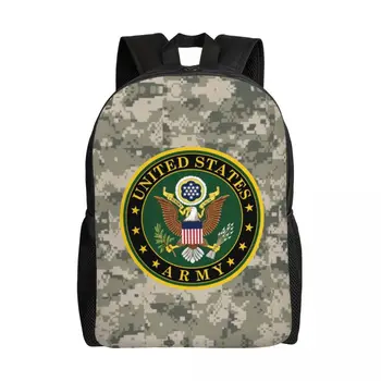 Amerika Birleşik Devletleri Ordusu Camo Sırt Çantası Unisex Okul Üniversite Öğrencileri Bookbag 15 İnç Laptop Askeri Taktik Kamuflaj Çanta Uyar