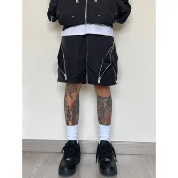 Amerikan Tarzı Fermuar Fonksiyonel Basit Şort Harajuku Sokak Gevşek Kargo Şort Erkek Giyim Tüm Maç Geniş Bacak Kırpılmış Pantolon