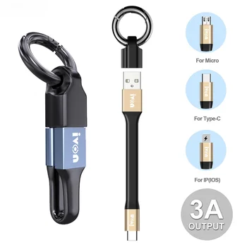 Anahtarlık USB Veri Kablosu Taşınabilir 2 in 1 3A Mini USB Tip-C yıldırım Mikro USB Hızlı Şarj Kablosu iPhone Samsung Xiaomi için