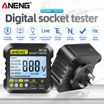 ANENG AC10 Soket Test Cihazı Fişi LCD Dijital Güç gerilim dedektörü Sıfır Hattı Fişi Polarite Faz Kontrolü ABD AB İNGİLTERE multimetre test cihazı