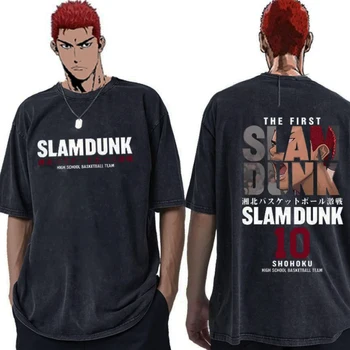 Anime Slam Dunk T Shirt Pamuk Yıkanmış TShirt Japon Manga Sakuragi Hanamichi Kaede Rukawa baskılı tişört Erkek Kadın Streetwear