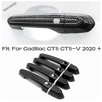 Araba Kapı Kolu Dekorasyon koruma kapağı Trim Cadillac İçin Fit CT5 CT5-V 2020 - 2022 ABS Karbon Fiber Aksesuarları Dış
