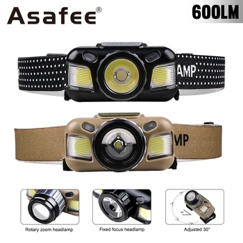 Asafee M057 taşınabilir COB LED indüksiyon far özelleştirilebilir Şarj Edilebilir dahili pil far su geçirmez Lens ışığı
