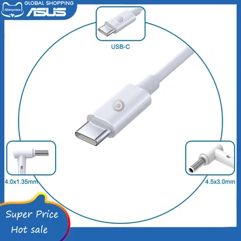 Asus Orijinal Adol Beyaz Tip-C DC USB-C / 4.0X1.35mm / 4.5X3.0mm 100W Hızlı şarj kablosu Smartphone Laptop Notebook İçin