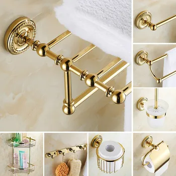 Avrupa Antika Banyo Aksesuarları Setleri Altın Banyo Ürünleri Pirinç Finish Altın Banyo setleri