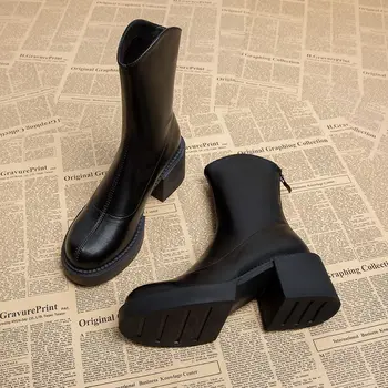 Ayakkabı Su Geçirmez Patik Tıknaz kısa ayakkabı Kadın Platformu Çok Yüksek Topuklu Kadın yarım çizmeler Yuvarlak Ayak Topuklu Kaliteli Pu