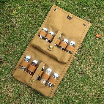 Açık kamp çeşni şişesi tam set saklama çantası kamp barbekü baharat cam şişe kombinasyonu seti