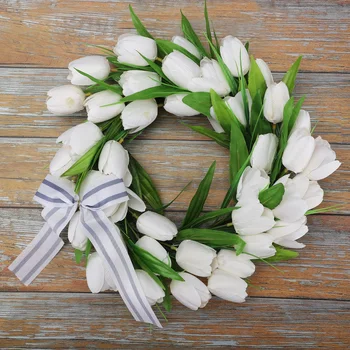 Bahar Çelenk Beyaz Lale Simülasyon yapay çiçek Çelenk anneler Günü Düğün Dekorasyon Çelenk Ev Dekor