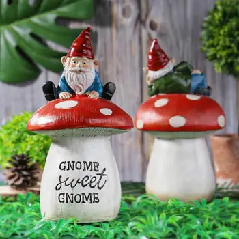 Bahçe Gnome Heykeli Açık Dekor Minyatür Peri Cüceler Mantar Komik Heykelcik Reçine Gnome Heykelcik Bahçe İçin Mükemmel Hediye