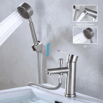 Banyo Havzası Musluk Paslanmaz Çelik Tek Kulplu lavabo bataryası Musluk Duş Başlığı ile Soğuk Sıcak Su Dokunun Vana Memesi Küvet Musluk