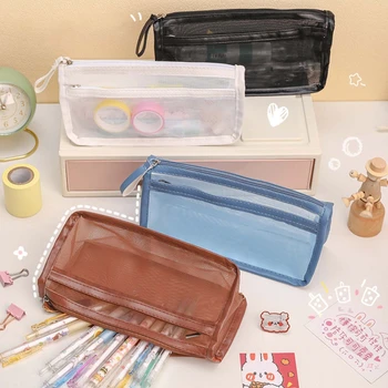 Basit Şeffaf Kalem Kalem Fermuarlı Kozmetik çanta düzenleyici Çok Amaçlı Seyahat Okul Ofis Genç Kız için Wo